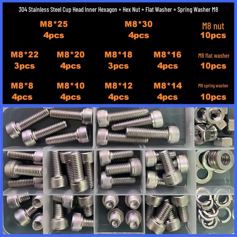 360-Piece High Strength Grade 12.9 Internal Hex Socket Screw and Hex Nut Set (M3, M4, M5, M6)