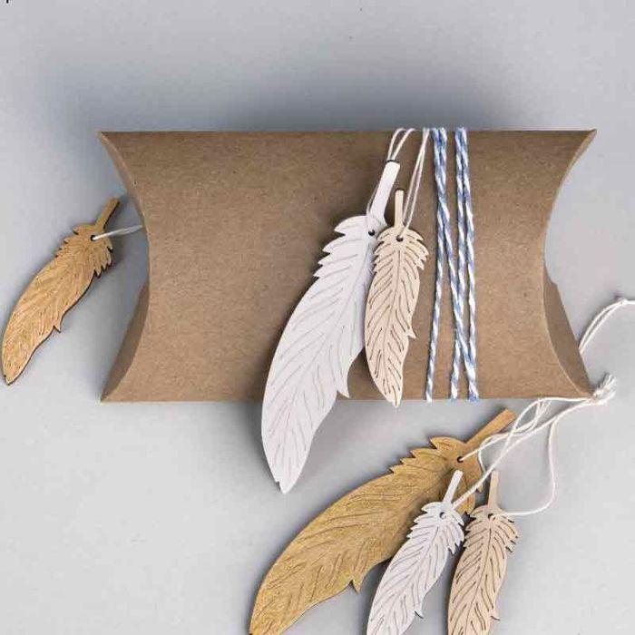 Wooden Pendant Feather - FSC Mix Credit - 7.5+12.5cm - with Cord - sct.-LS 6pcs - Nature