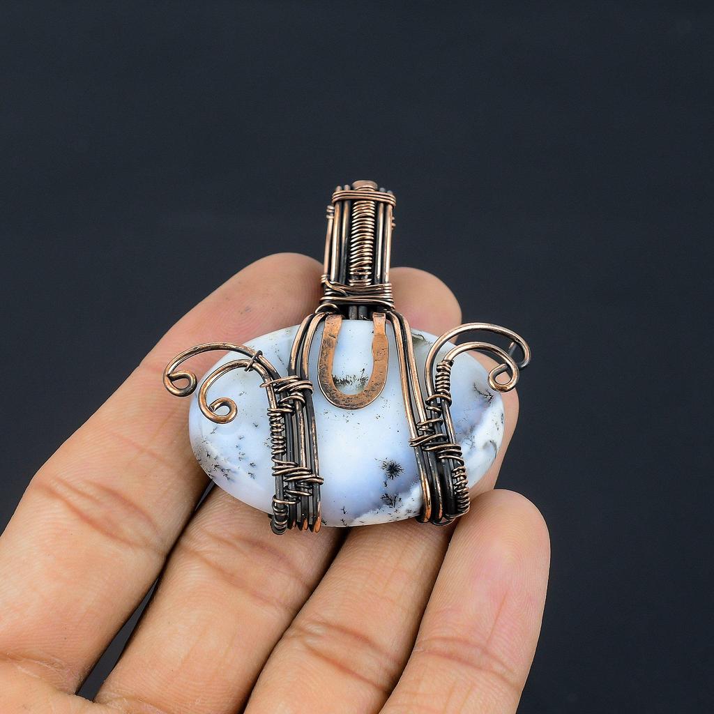 Dendrite Opal  999 Copper Wire Wrapped  Pendant, Handmade Gemstone Jewelry Pendant Gift For Birthday