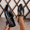Fashion 2025 Spring T-Strap Thick Heels Pumps Women Vintage Pointed Toe Med Heel Mary Jane Shoes Woman Plus Size Pu Leather Shoes Mujer