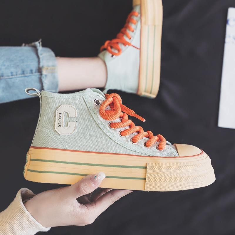 2025 Summer Women's Sneakers New Canvas Lace-Up Women's Sports Shoes Breathable Platform Sneakers Shoes White Casual Women Shoes