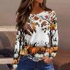 Women's Fashion Casual Slit Hem Round Neck Long Sleeve Loose Halloween Printed T-Shirt Ladies Top