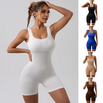 Çıkarılabilir Göğüs Pedleri ile Kaburgalı Yoga Bodysuit Dikişsiz Yüksek Elastikiyetli Kompresyon Karın Sıkılaştırıcı