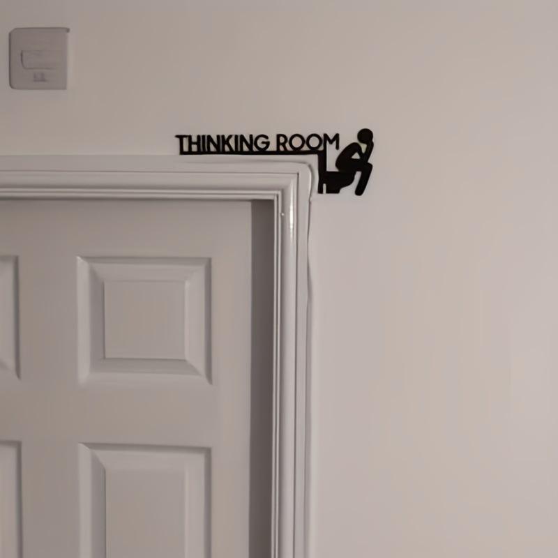 1Pc Thinking Room Interesting Toilet Door Metal Logo, Interesting Home Bathroom Logo, Interesting Bathroom Door Decoration Black Logo, Home De