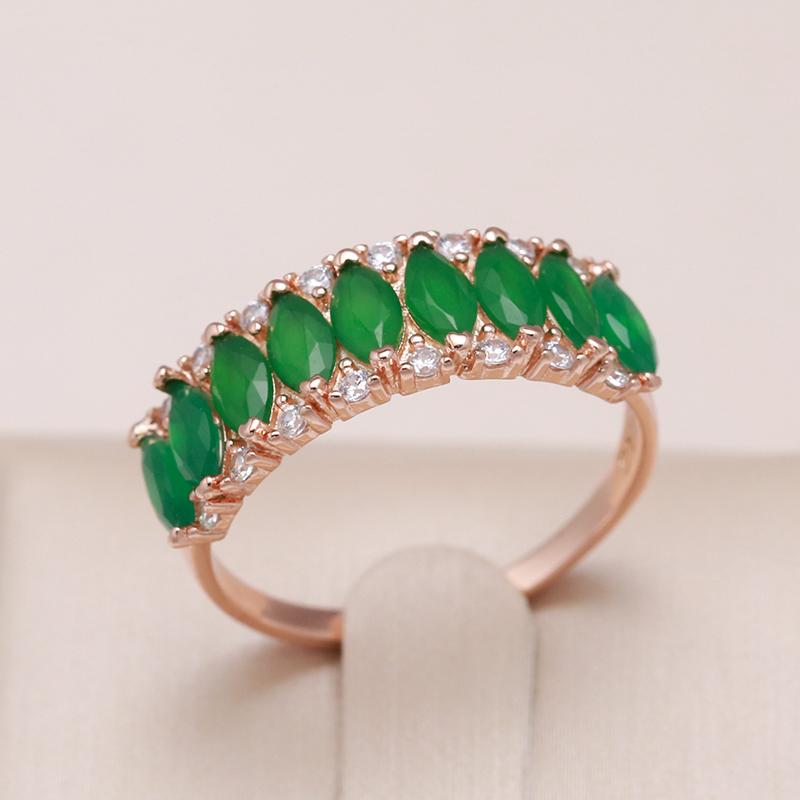 Luxury Geometric Emerald Green Zircon Double Rings for Women Party Daily Personality Jewelry