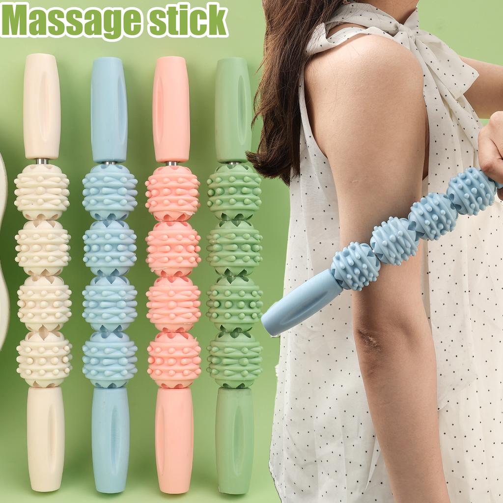 4 Ball Roller Muscles Massage Stick Relaxation Yoga Fitness Wolf Tooth Fascia for Calves Thighs Arm Full Body Massage Yoga Stick