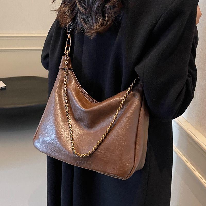 Spacious Simple Stylish Chain Single Shoulder Underarm Bag Fall Winter New Style Vintage Unique Slant Bag for Work