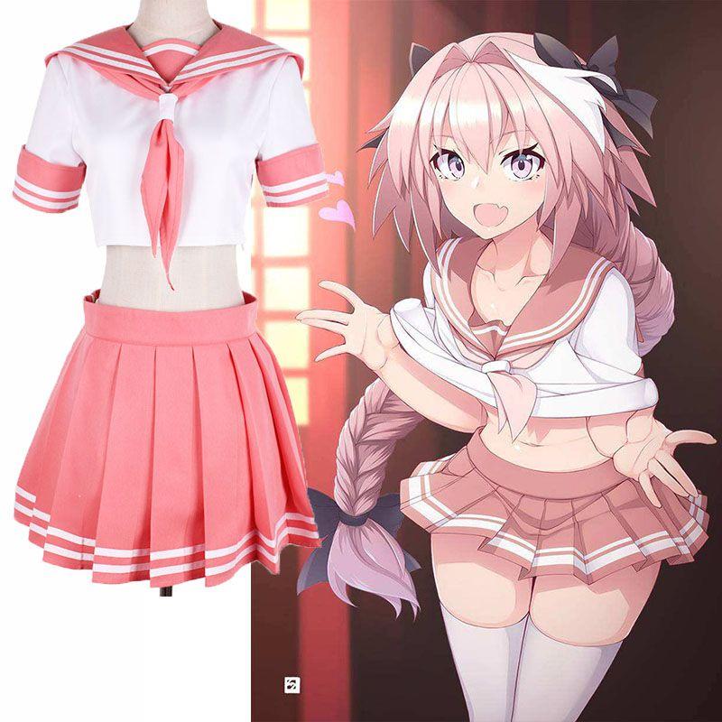 Fate Apocrypha Fgo Astolfo Cosplay Costume Sexy Pink School Uniform Suit Outfit
