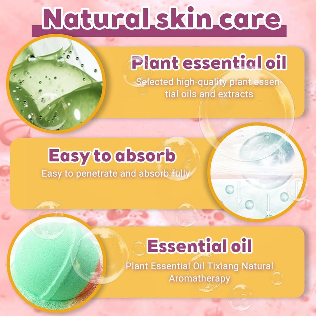 Bath Bombs, 6PCS 60g Natural Ingredient Shower Bombs Moisturizes Soothes The Skin, Relieve Stress Bath Bubbles SPA Essential for Women Gifts