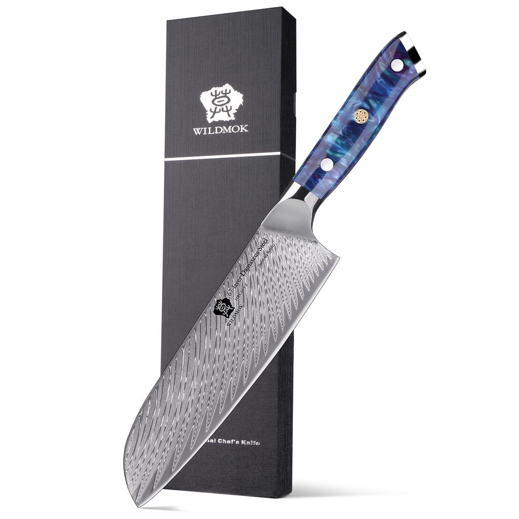 WILDMOK Professional 7 Inch Santoku Chef Knife Japanese 67 Layers Damascus Steel with Resin Handle Kitchen Knife