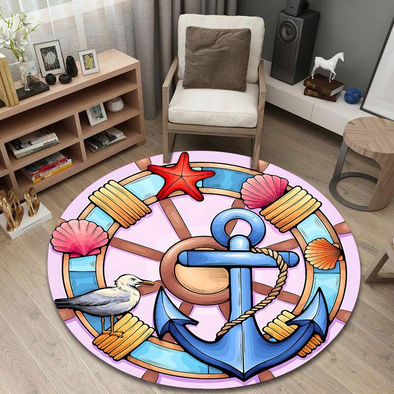 Classic Round Moon Multicolor Carpet, Non-Slip Floor Mat for Living Room