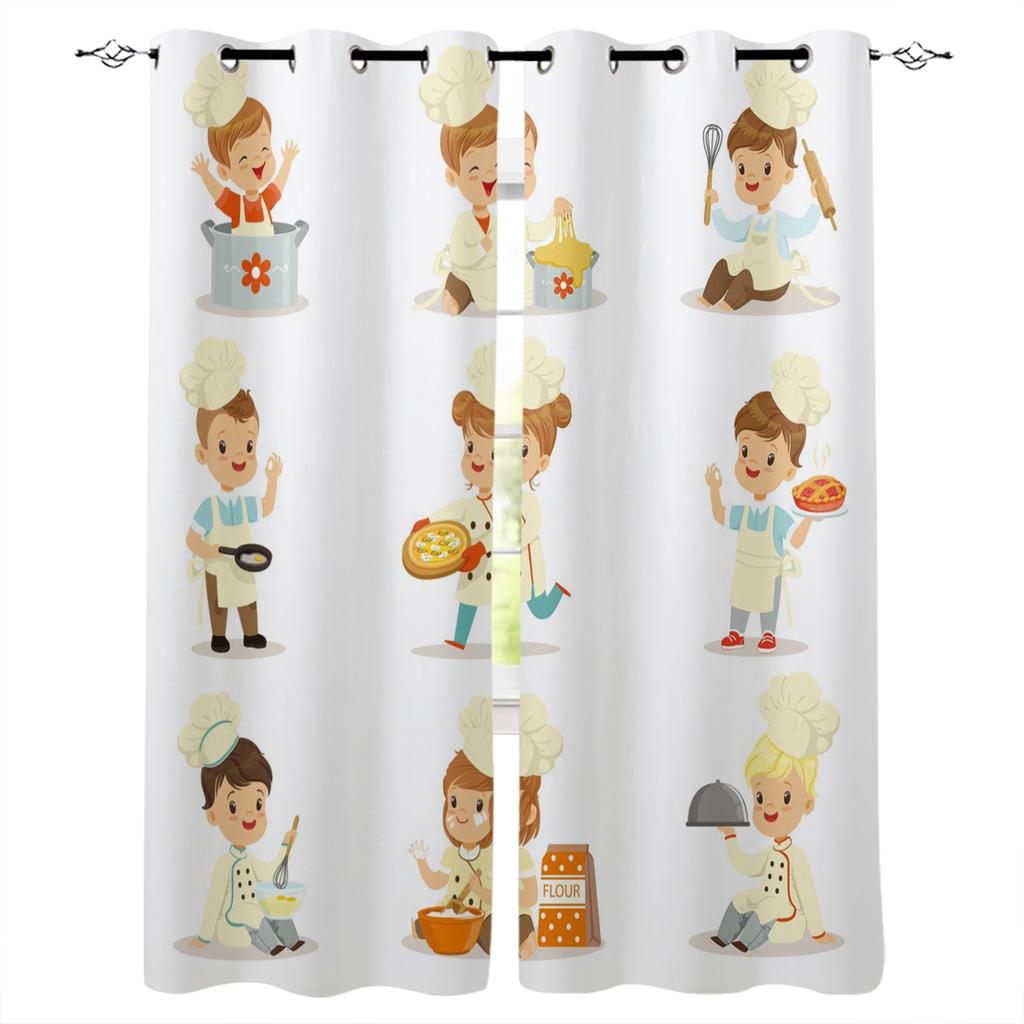 Black And White Plaid Chef Knife Fork Blackout Curtains For Kitchen Bedroom Kids Room Window Treatment Curtains for Living Room