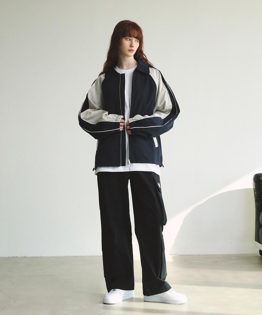 Slow Record House Piping Line Windbreaker_Navy