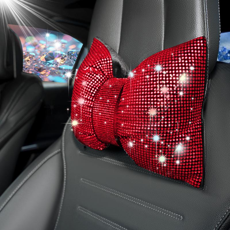 1Pc Diamond Bowknot Car Neck Pillow Auto Headrest Seat Support Waist Pillows Bling Car Accessories For Women
