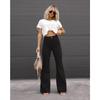 Pantaloni svasati casual primaverili da donna per ufficio, pantaloni a vita alta slim in velluto a coste tinta unita con elastico in vita, eleganti 25780