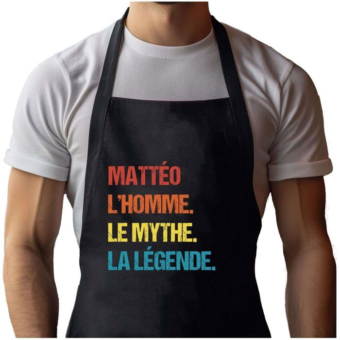Tablier de cuisine - Mattéo Mythe Légende Vintage - Noir - Coton résistant - Imprimé Bretonne