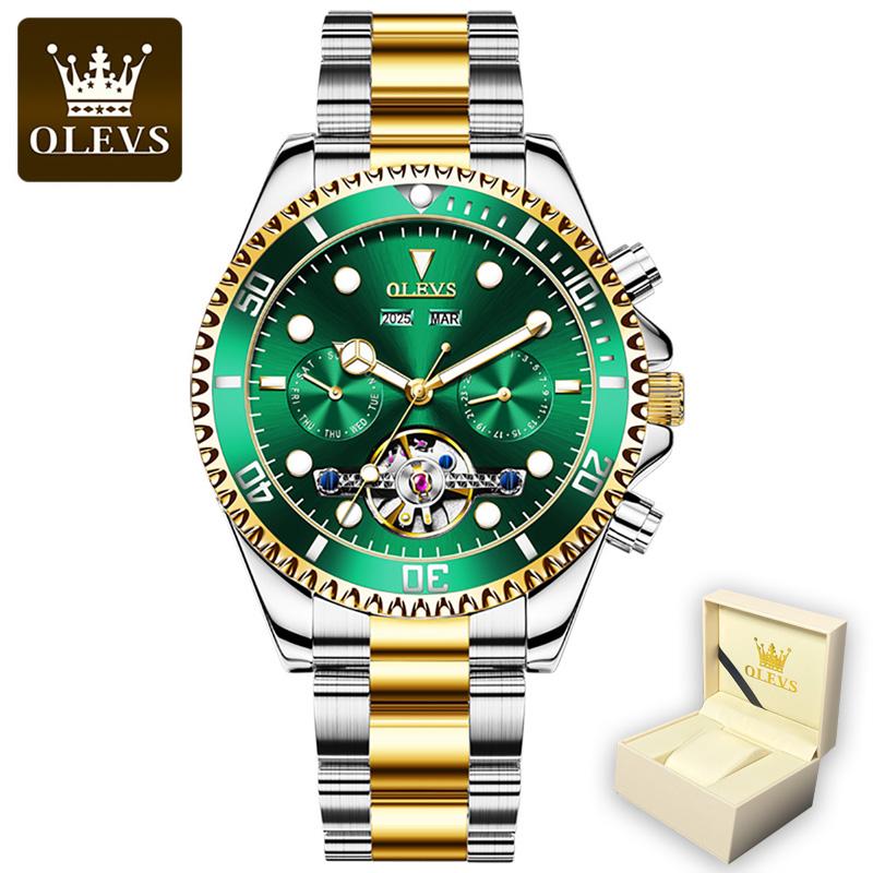 

OLEVS Мужские часы-скелетоны с автоматическим механизмом и индикацией даты из нержавеющей стали для мужчин зелёный