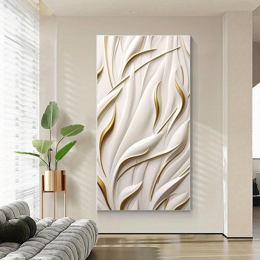 Modern Simple Abstract Posters and Prints White and Golden Swirls Decorative Wall arts for Living Room Wall Decor, No Frame