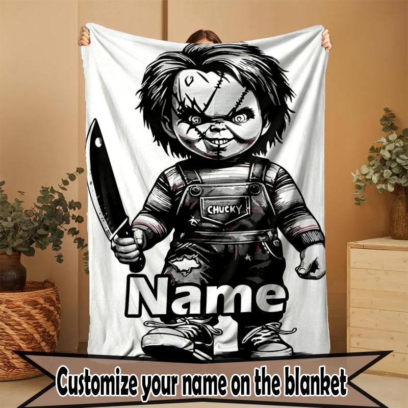 Custom Name Personalized Bride of Chucky Print Blanket, Home Decor, Bedroom, Sofa, Camping, Couch, Gifts for Birthday Christmas