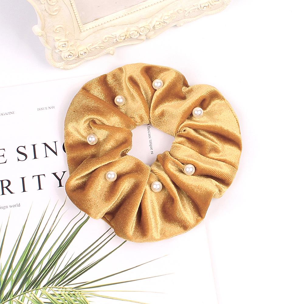 Velvet Nail Pearl Scrunchie Women Elastic Hair Rubber Bands Accessories Gum For Women Girls Ties Hair Ring Rope Ponytail Holder