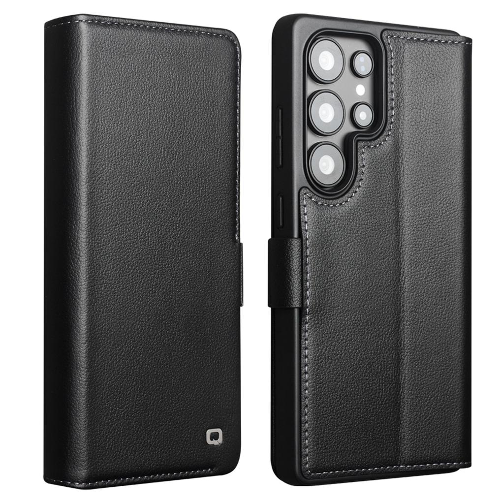 QIALINO For Samsung Galaxy S25 Ultra Lommebokdeksel Ekte Kuskinn Flip Stativ Telefondeksel