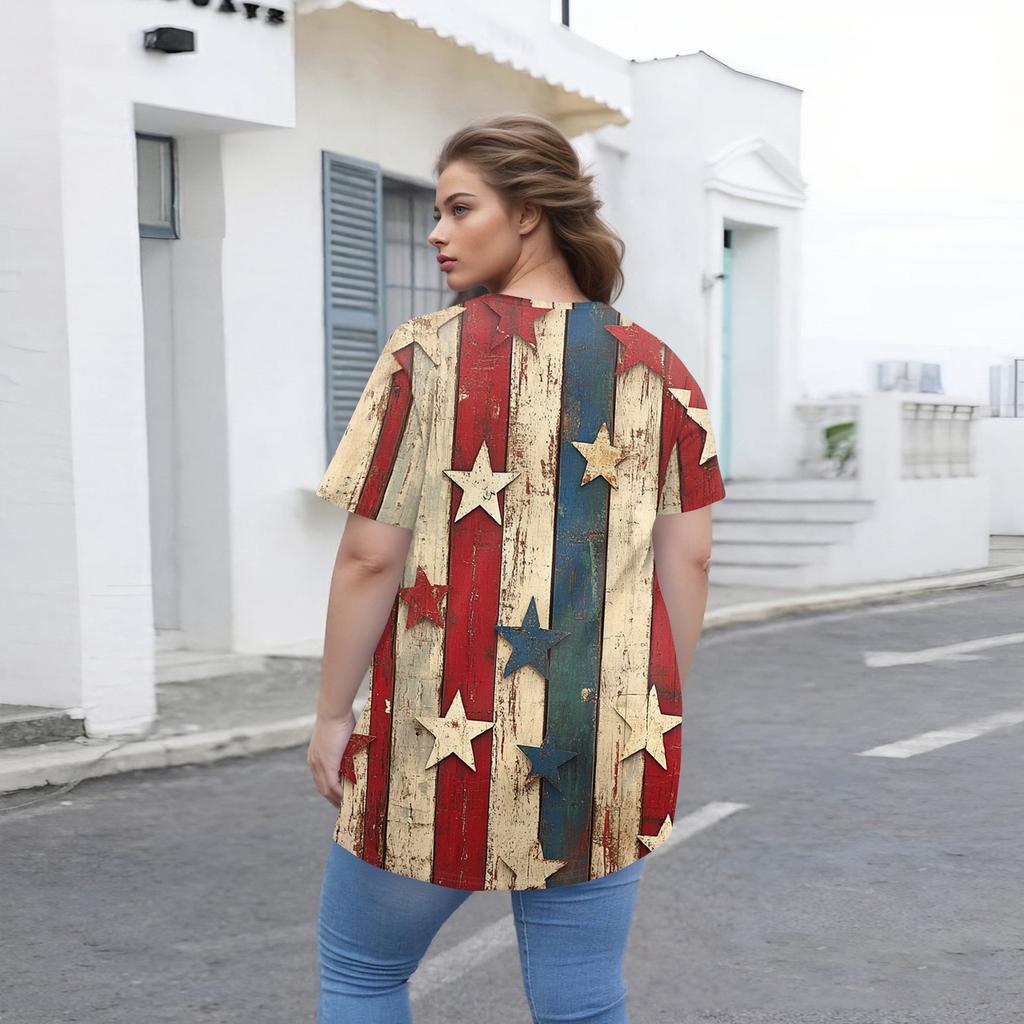 Women's Large Size T-Shirt Casual Tie-dye Round Neck Short Sleeve Top