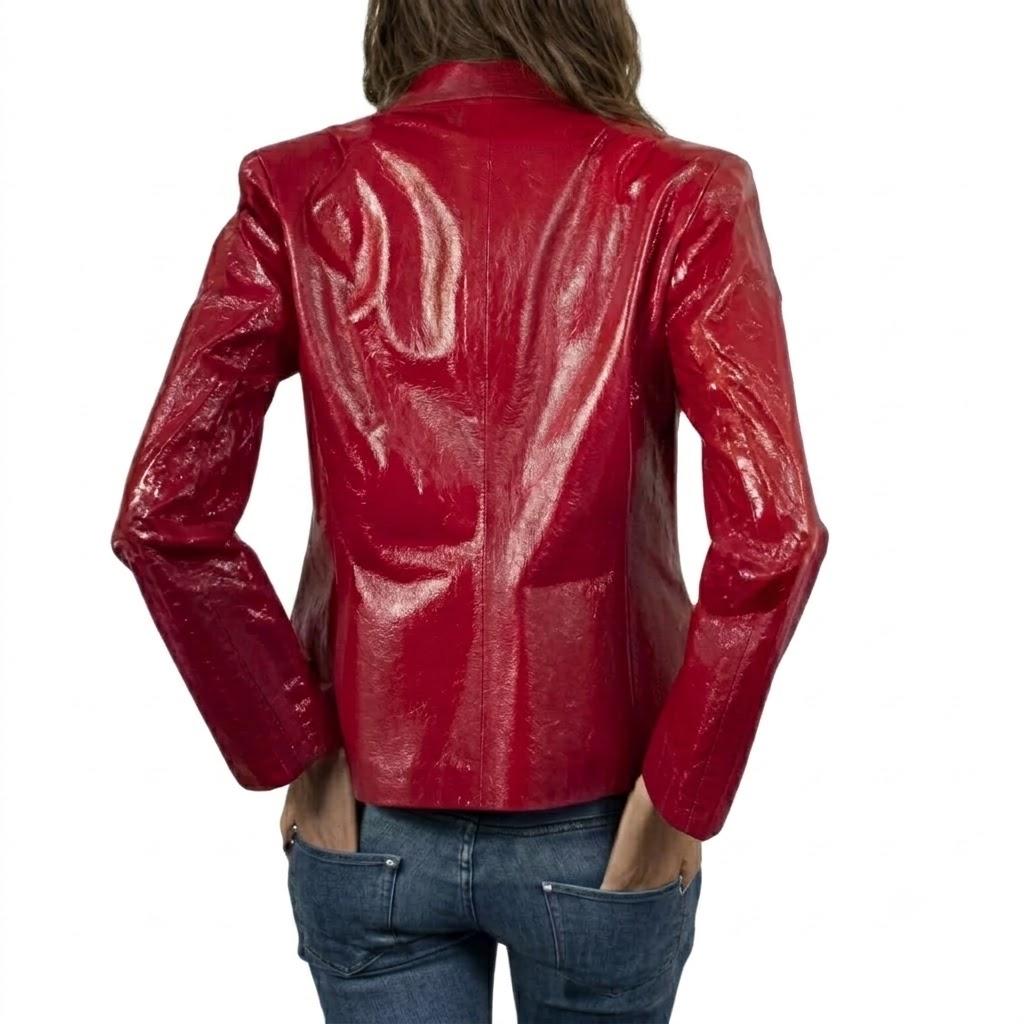 Blazer da Donna in Vera Pelle Rosso Moda Stiloso Fatto a Mano per Feste Formali