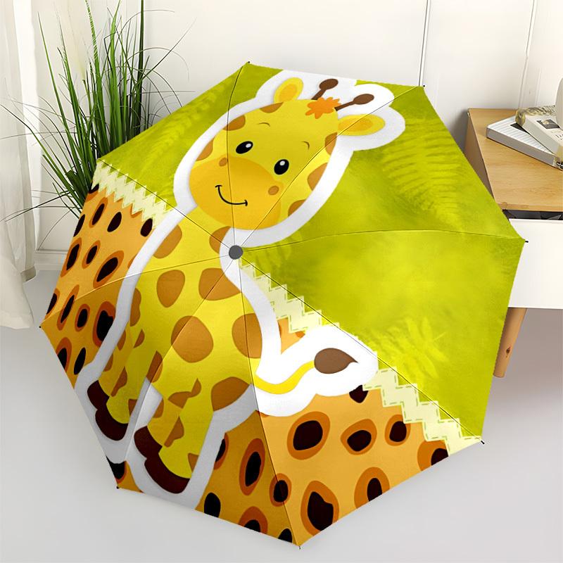 1pc Giraffe Print Folding Umbrella, Durable, Suitable for Outdoor Activities or Rain, Suitable for Commuting Yy251027127