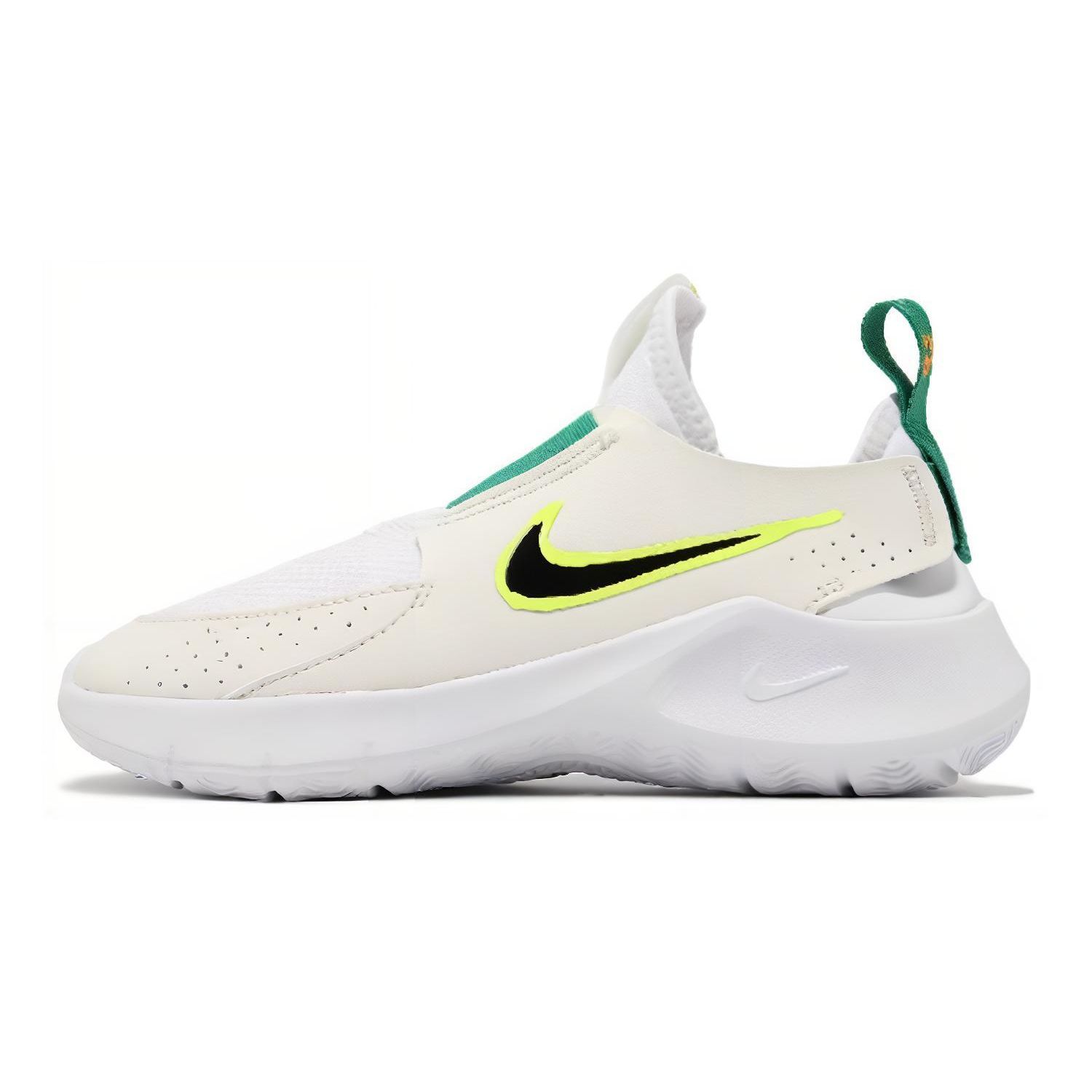 Nike Flex Runner 3 GS White Sport Green Fluorescent Yellow Big Kids HF5745-101 38.5