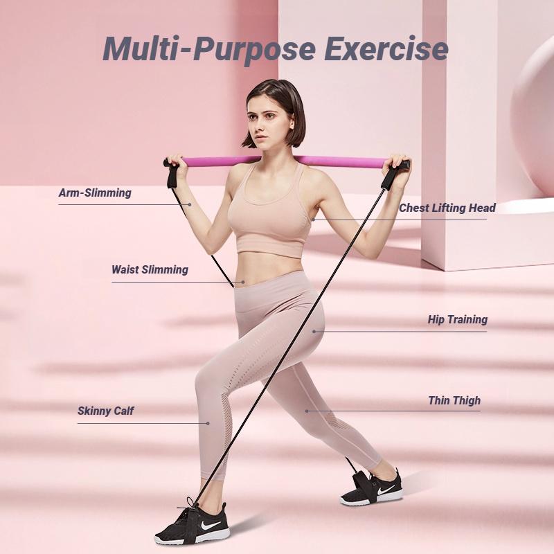 Portable Yoga Pilates Bar Stick With Resistance Band For Muscle Toning Fitness Stretching Body Workout Exercise