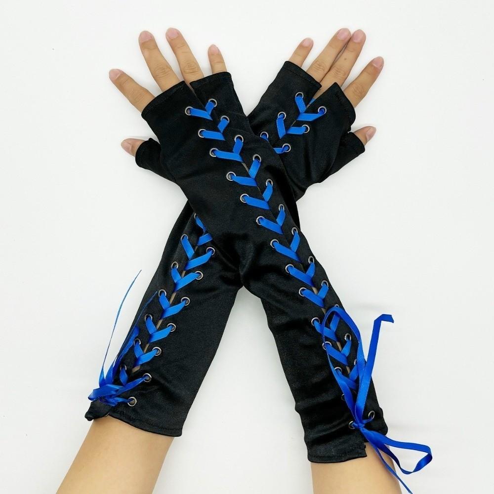 Sweet Long Ribbon Gloves Lolita Elastic Half Finger Gloves Elbow Long Cloth Women Gloves Prom Dress