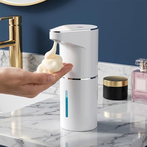 [2026 Upgraded] Automatic Soap Dispenser with 3 Adjustable Foam Levels by Sensor, White, No-Touch Dispenser, Distance Sensor, Refillable, Contactless