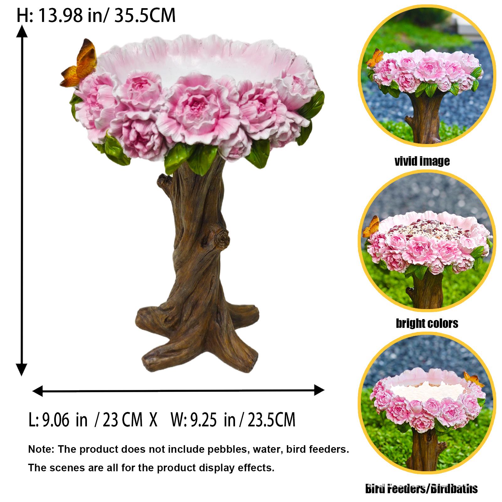 Pink Flower Bird Feeder Sculpture - Outdoor Garden Courtyard Ornament Gift
