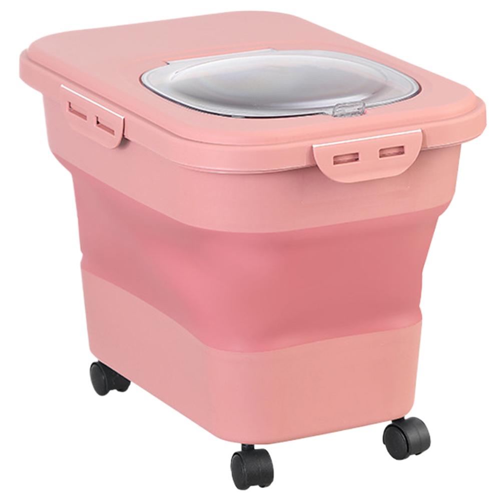 Collapsible Dry Cat Food Box 20-30LB Foldable Cat Food Bucket Large Capacity Flour Multigrain Rice Barrel Box with Lid & Wheels
