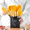 Set di Attrezzi da Cucina in Silicone Patchwork Nero e Giallo, Set da 10 Pezzi, Secchiello Contenitore per Utensili da Cucina