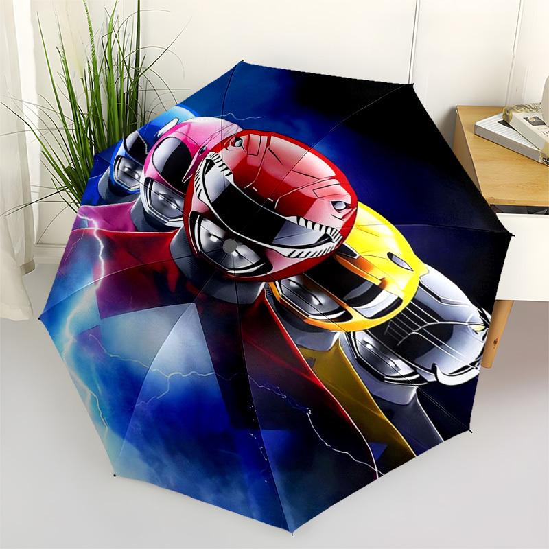 1pc Power Rangers Auto Open Close Umbrella - Portable Tri-Fold Design with 8-Bone Iron Frame - Outdoor for Fans, Travelers, Daily Use, Gift Idea.Q034