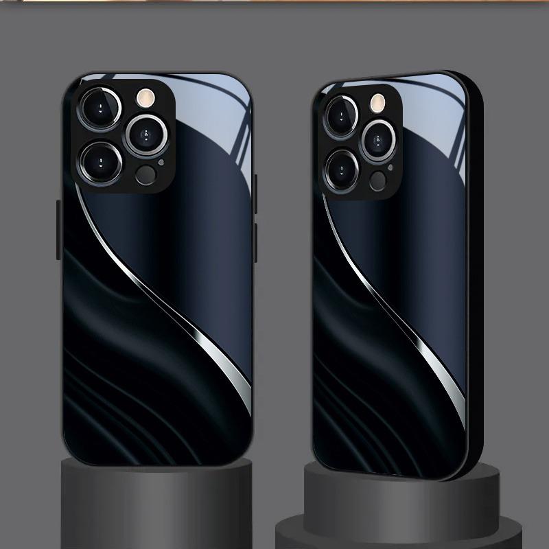 High-End New Pattern Tempered Glass Black Phone Case For Samsung Galaxy S23 S24 S25 S26 Ultra Plus FE Shockproof Cover