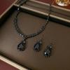 European & American Style Zircon Black Tulip Necklace and Earrings Set