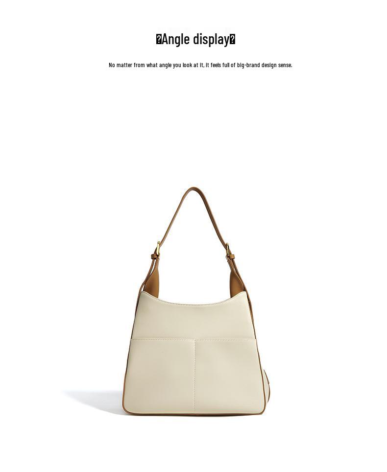 2025 Summer Genuine Leather Color Block Tote: Large Capacity Shoulder & Crossbody Handbag