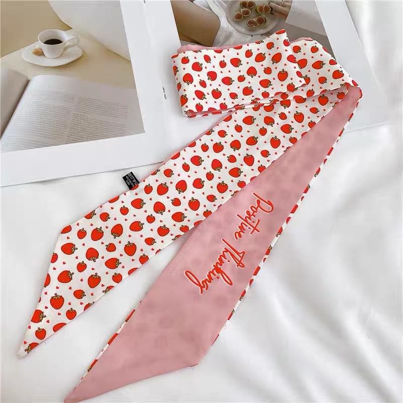 Fruit-Print Silk Scarves Trendy Hair Accessories for Women, Vintage Bohemian Silk Scarf Wrap, Neck Head Daily Travel Gift Trendy