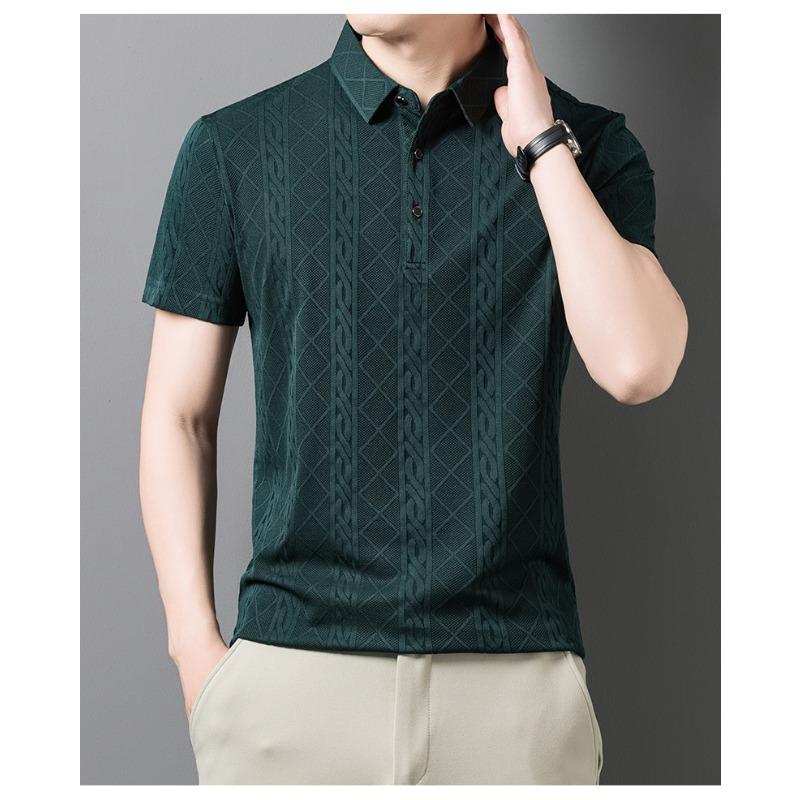 Men's Brown Cable Knit Jacquard Short Sleeve Polo Shirt