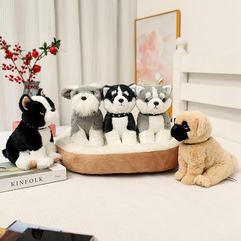 Simulate Dog Plushies Soft Toys Stuffed Bulldog Shar-Pei Schnauzer Plush Toy Home Decor Girl Boy Companion Birthday Gift