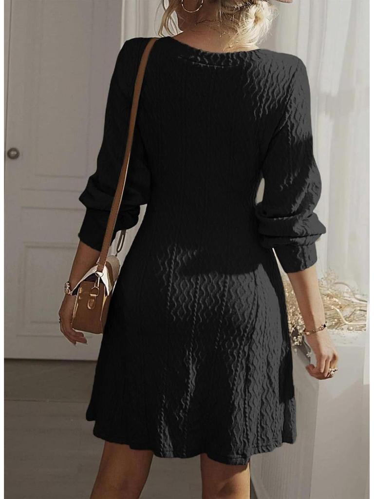 2024 Autumn Elegant Long-Sleeve Textured Dress