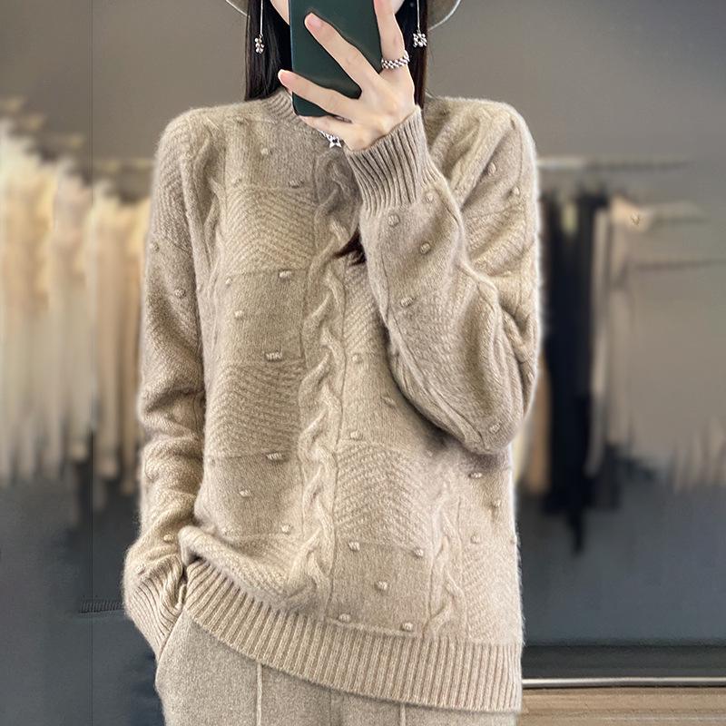 

Elegant Jacquard Design Women s 100% Pure Wool Sweater - Warm, Skin-Friendly Knit Pullover XL: 125-135