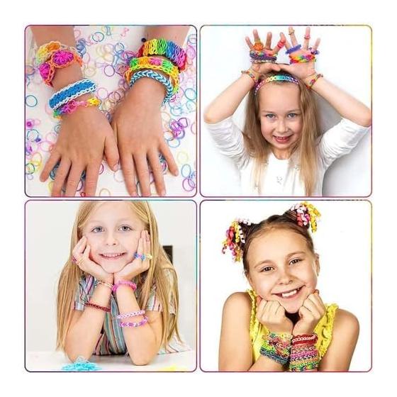 Loom bracelet making kit, accessory kit, storage case included, handmade colorful rainbow rubber band bracelet set, knitting needles, DIY necklace,