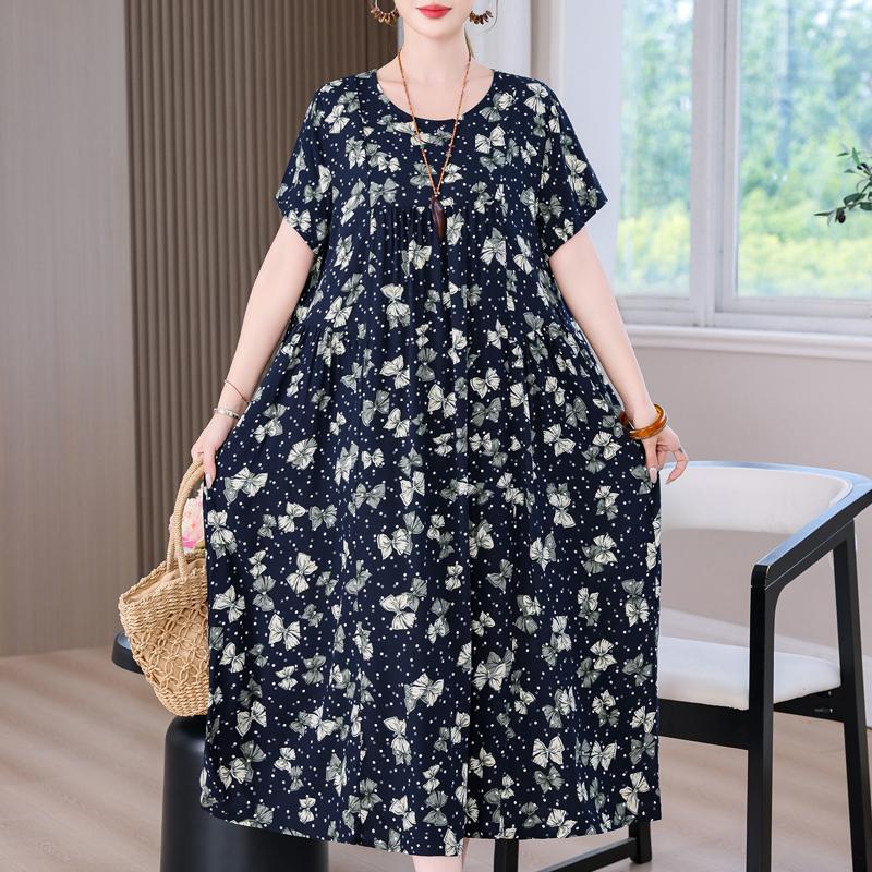 Elegant Long Dress for Women Vintage Clothes Plus Size Casual Short Sleeve Summer Loose Dress