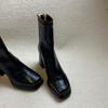 French Retro Square Head High Heel Short Boots Women's Versatile Temperament Sense Rear Zipper Thin Boots Black