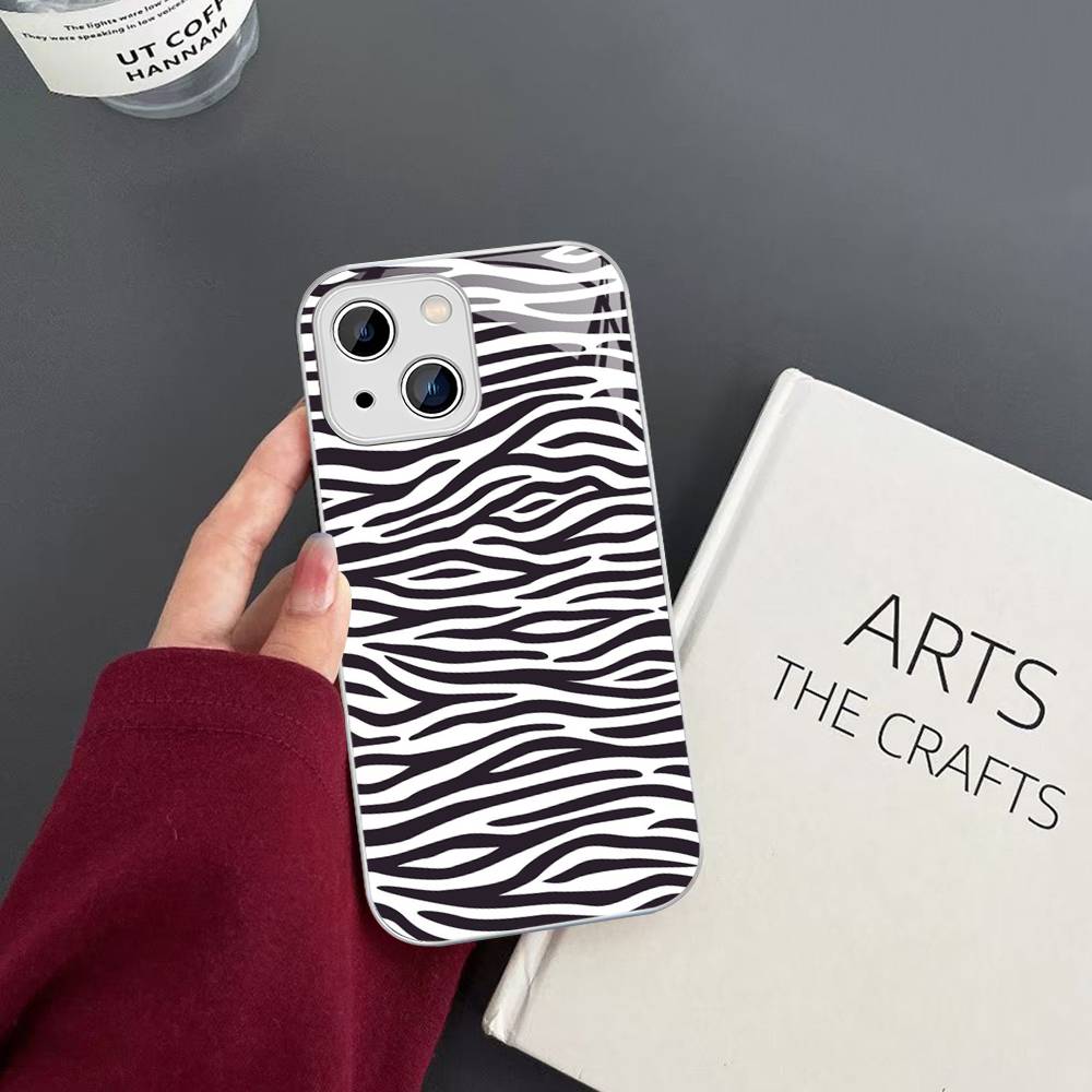 Zebra Print Clip Art For IPhone 14 13 12 Mini 11 Pro XS Max X XR 14 Plus Tempered Glass Cover