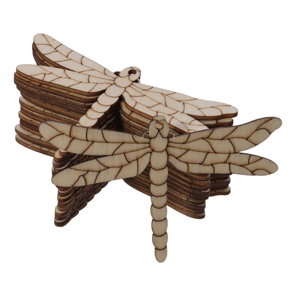 30pcs Dragonfly Shaped Wooden Dragonfly Cutouts Wooden Color about 9.7*6cm Unfinished Wood Slices Plywood Material