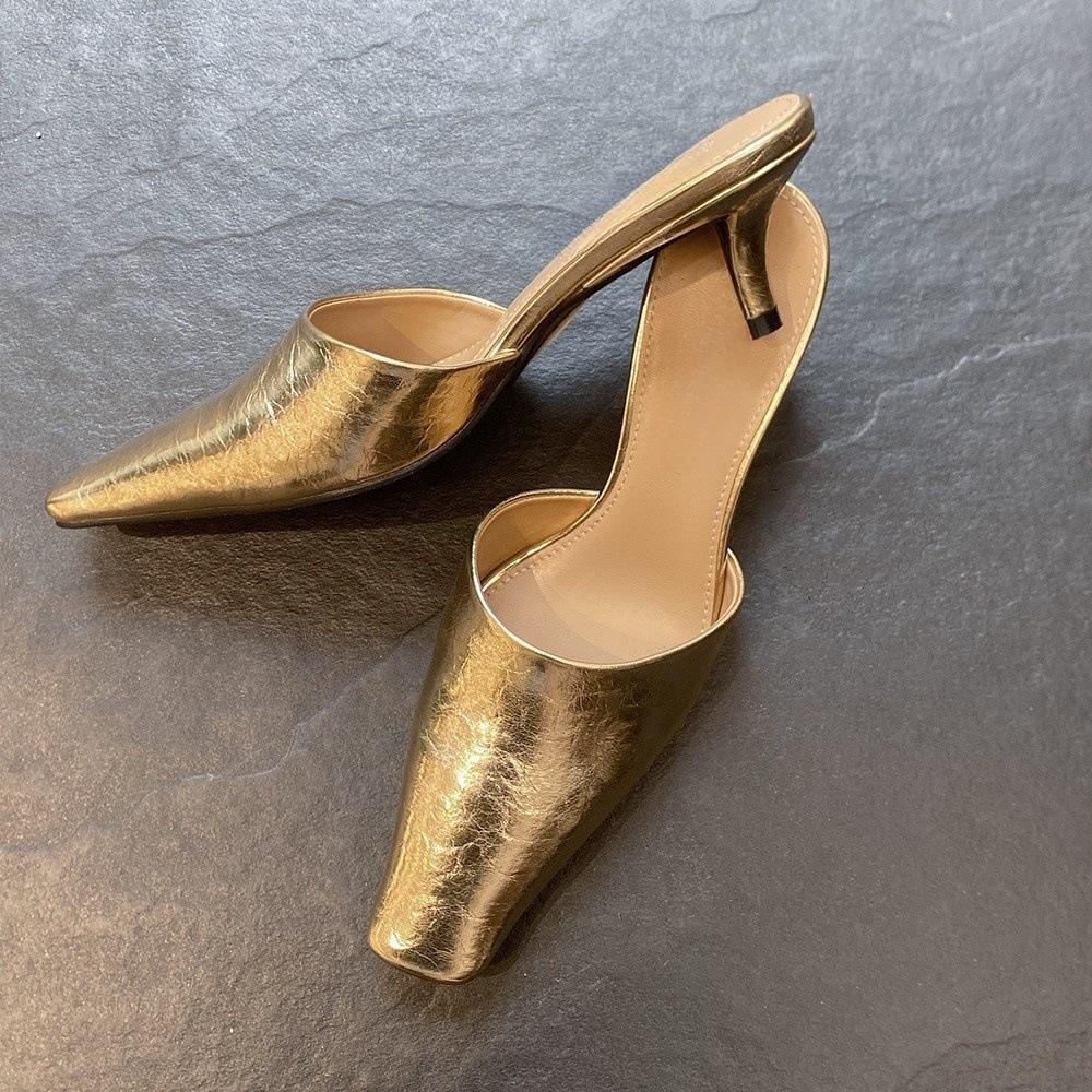 

Runaway не устал от котят и сандалий для женского лета, стиль old money ретро квадратный носок низкий каблук полусабо модная обувь 39 золотой